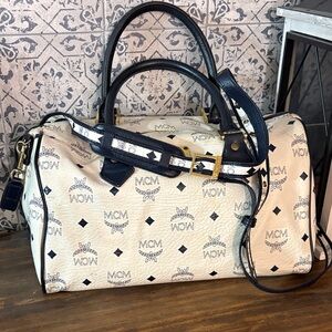 MCM Vintage Women's Cream and Black Travel Boston Bag